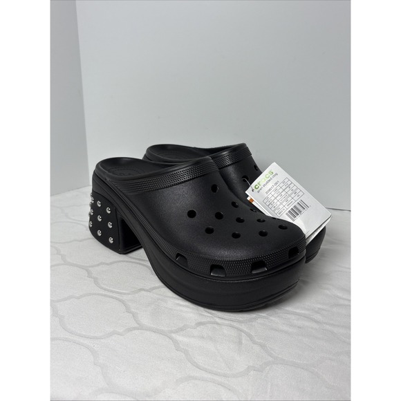 Crocs Siren Clog Black Heel Platform Slip On Shoes Women Sz 14 (Men 12) Studded - Picture 1 of 12